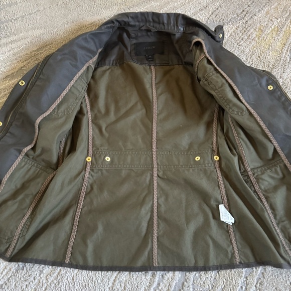 J Crew Downtown field jacket army military green gold buttons waxed cotton XXS - Picture 3 of 11